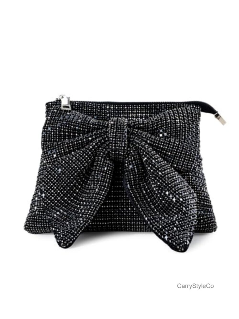 Rhinestone Bow Evening Clutch Crossbody Bag Detachable Chain Formal